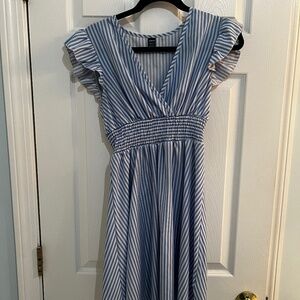 Blue and white stripped above knee dress